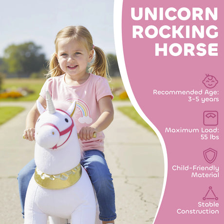 AIYAPLAY Kids Rocking Horse, Plush Walking Horse with Wheels, Ride On Unicorn Toy for Ages 3-5 Years Old, White