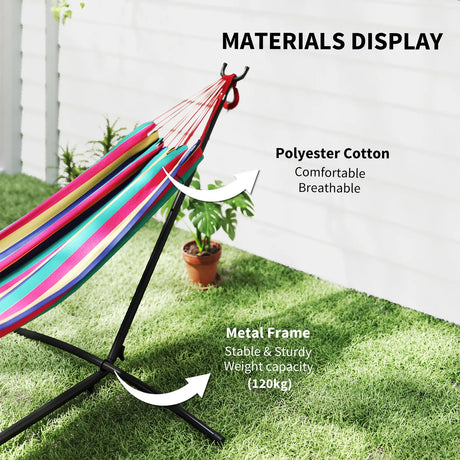 Outsunny 298 x 117cm Hammock with Stand Camping Hammock with Portable Carrying Bag, Adjustable Height, 120kg Load Capacity, Multicolour