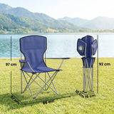 Outsunny Camping Chair Set of 2 Portable Folding Outdoor Camp Chair with Cup Holders and Carry Bag Dark Blue