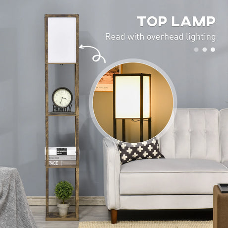 HOMCOM 3-Tier Floor Lamp, Floor Light with Storage Shelf, Reading Standing Lamp with Acrylic Shade for Living Room, Bedroom, Kitchen, Dining Room, Office, Dorm, 160cm, Brown