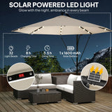 Outsunny 3 m Cantilever Parasol with Solar LED Lights Garden Umbrella with Cross Base, Cream White