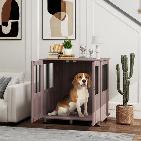 PawHut Dog Crate Table for Medium and Large Dogs with Magnetic Door for Indoor Use, 85 x 55 x 75 cm, Purple