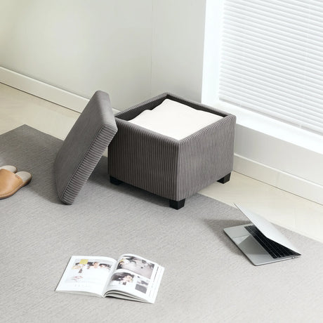 HOMCOM Storage Ottoman Bench, Corduroy Footstool with Removable Lid and Legs, 40cm Storage Chest Box for Living Room, Bedroom, Hallway, Grey