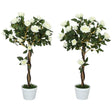 Outsunny Set of Two Faux Rose Trees - White