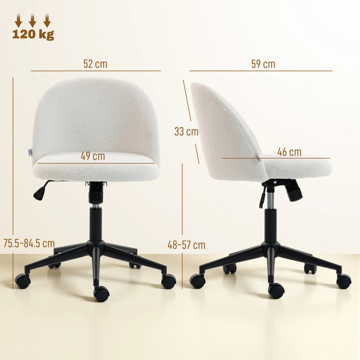 HOMCOM Teddy Fleece Office Chair with Wheels - Cream White