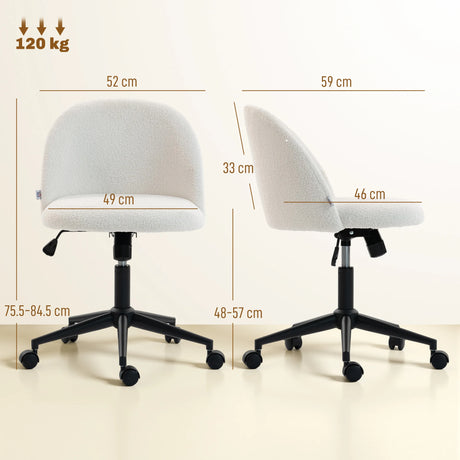 HOMCOM Teddy Fleece Office Chair with Wheels - Cream White