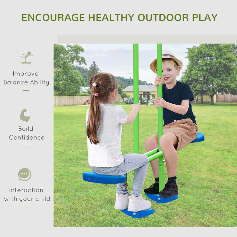 Outsunny Metal Garden Swing Set Height Adjustable Children Outdoor Backyard Play Set for Toddlers Over 3 Years Old, Green