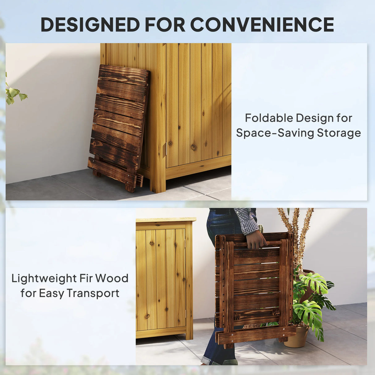 Outsunny Fir Wood Folding Coffee Table, Lightweight Small Garden Table with Slatted Top, Portable Folding Side Table for Balcony
