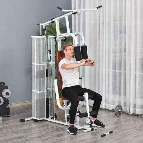 HOMCOM Multifunction Home Gym Weight Training Workout Station Fitness Strength Machine, White