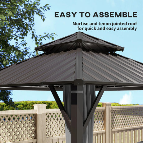 Outsunny 3 x 3(m) Hardtop Gazebo Canopy with Metal Roof, Waterproof Permanent Pavilion Garden Gazebo with Netting, Curtains, Grey