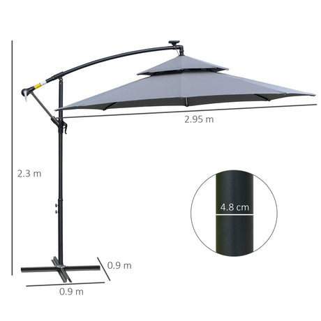 Outsunny 3m LED Light Overhanging Parasol - Grey