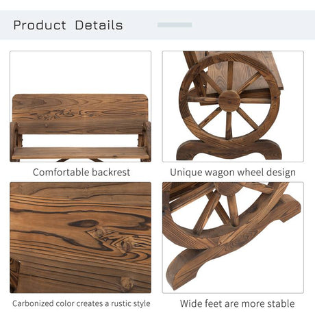 Outsunny Fir Wood 2-Seater Outdoor Garden Wagon Wheel Bench