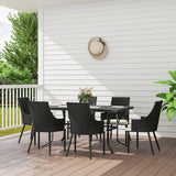 Outsunny 6 Seater Rattan Dining Set with Cushions, Garden Furniture Set with Armchairs, Rectangle Slatted Table Top, Steel Frame, Parasol Hole, Wicker Outdoor Furniture for Patio, Balcony, Cream White