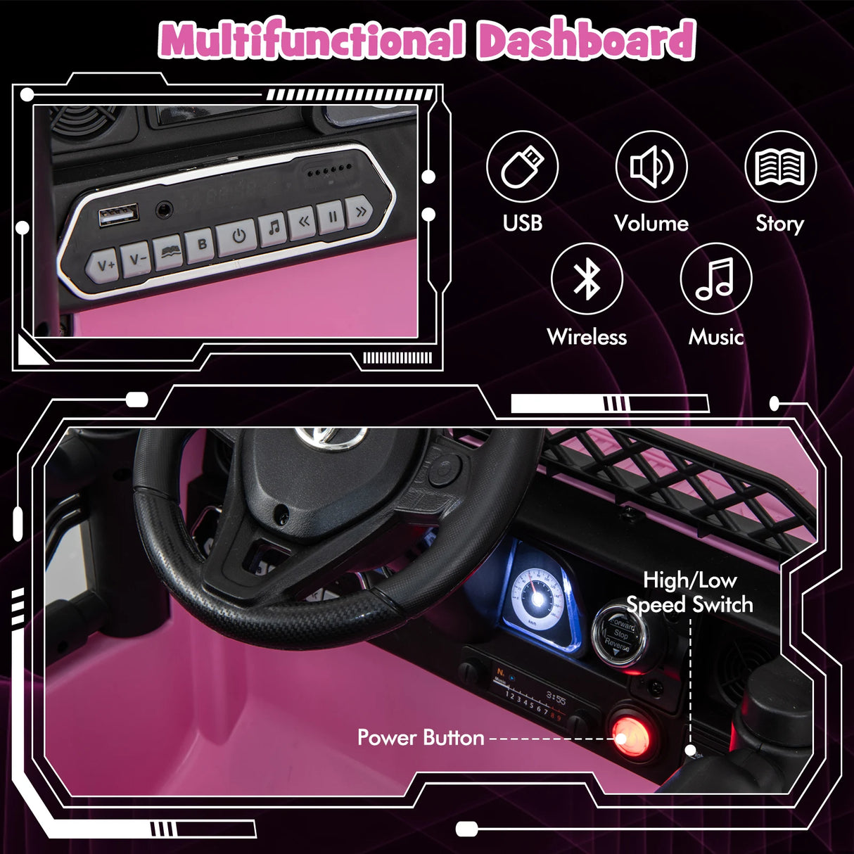12V 7Ah Licensed Toyota FJ Cruiser Electric Car with Remote Control-Pink