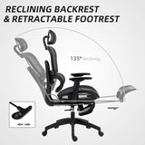 HOMCOM Executive Office Chair, Ergonomic Mesh High Back Desk Chair with Lumbar Support, Reclining Function, Swivel Computer Chair with 3D Armrest, Headrest, Footrest, Black