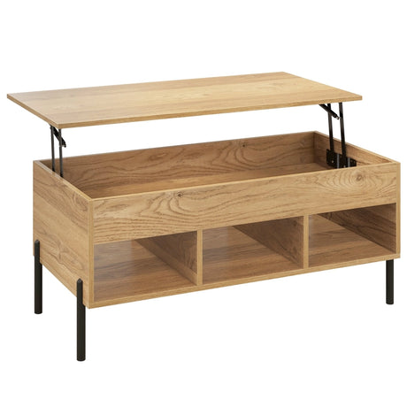 Living Room Central Table with Lifting Tabletop and Metal Legs-Natural