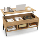 Living Room Central Table with Lifting Tabletop and Metal Legs-Natural
