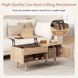 Lift Top Coffee Table with Storage and Hidden Compartment-Natural