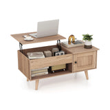 Lift Top Coffee Table with Storage and Hidden Compartment-Natural
