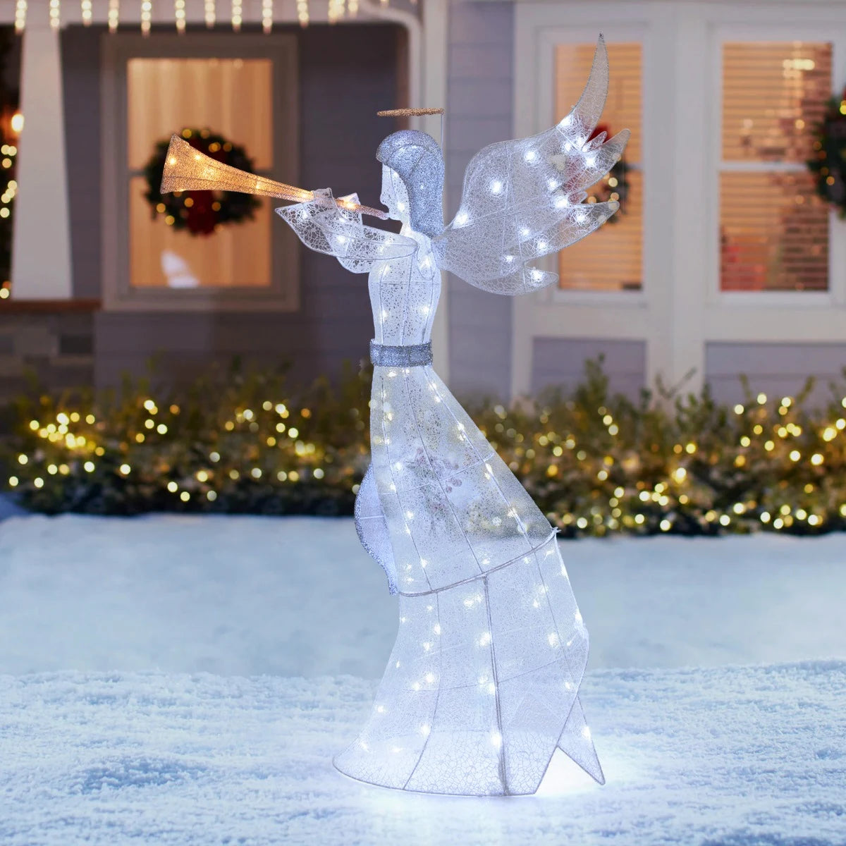 5 Feet Light-up Trumpeting Christmas Angel with LED Lights Halo and Girdle