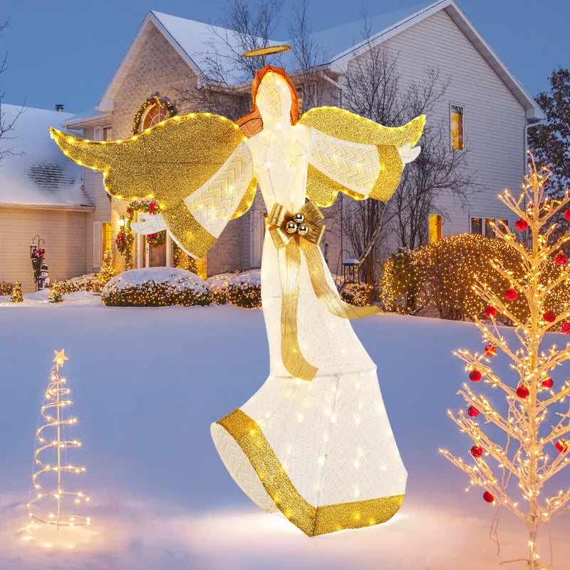 160cm Christmas Lighted Angel with Halo Bow and 180 LED Lights