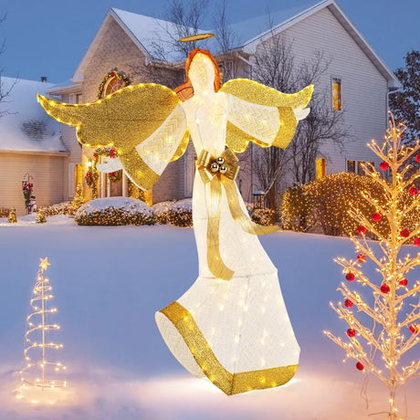 160cm Christmas Lighted Angel with Halo Bow and 180 LED Lights