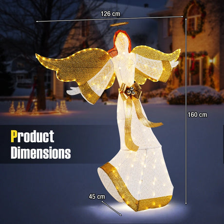 160cm Christmas Lighted Angel with Halo Bow and 180 LED Lights