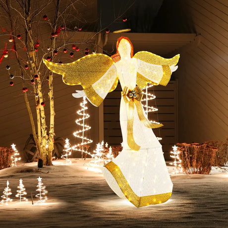 160cm Christmas Lighted Angel with Halo Bow and 180 LED Lights