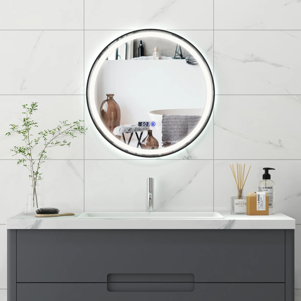 Lighted Bathroom Mirror with 3 Color LED Light Memory Function