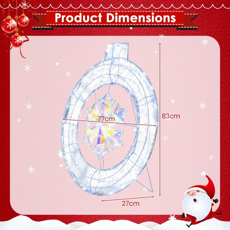 33 Inch Lighted Snowflake Wreath with Hanging Ring and Support Bracket