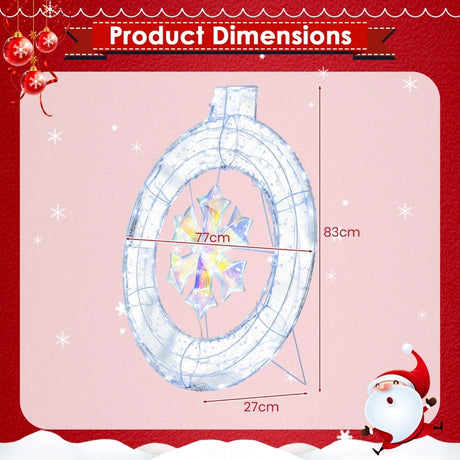 33 Inch Lighted Snowflake Wreath with Hanging Ring and Support Bracket
