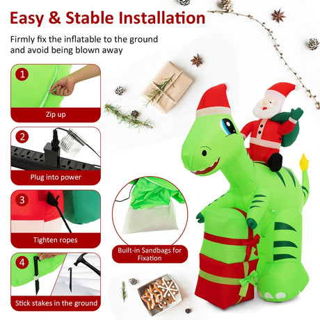 247 CM Lighted Santa Claus Dinosaur Decoration with Gift Boxes