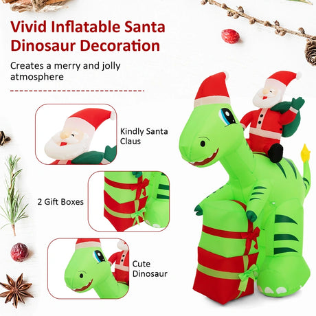 247 CM Lighted Santa Claus Dinosaur Decoration with Gift Boxes