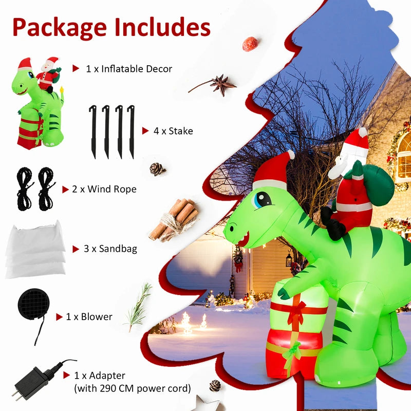 247 CM Lighted Santa Claus Dinosaur Decoration with Gift Boxes