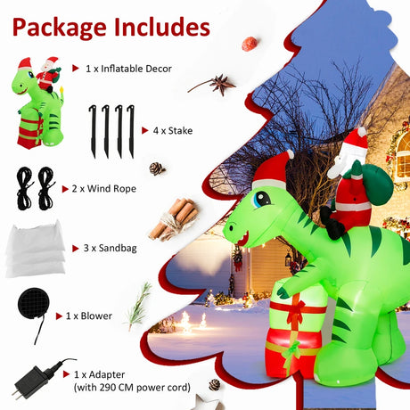 247 CM Lighted Santa Claus Dinosaur Decoration with Gift Boxes