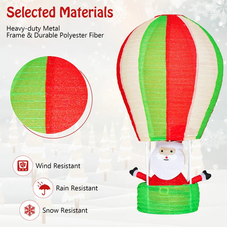 Lighted Santa in Hot Air Balloon with LED Lights and Pop-up Design
