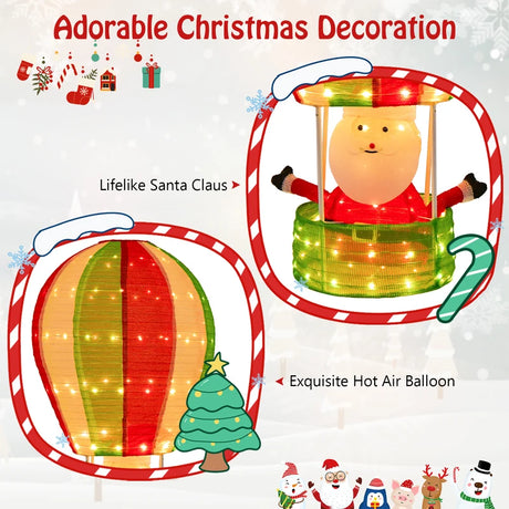 Lighted Santa in Hot Air Balloon with LED Lights and Pop-up Design
