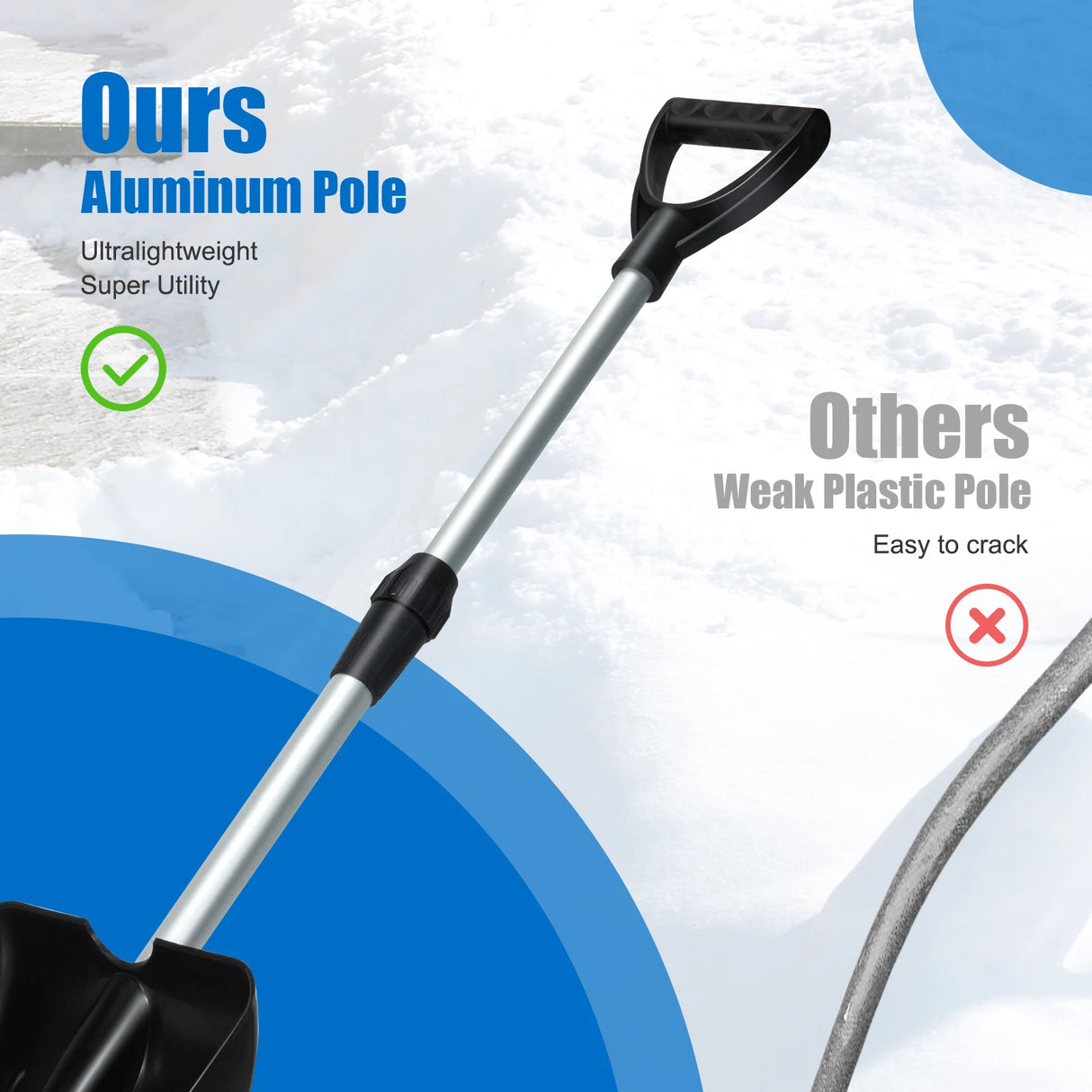 Adjustable snow shovel made of aluminum