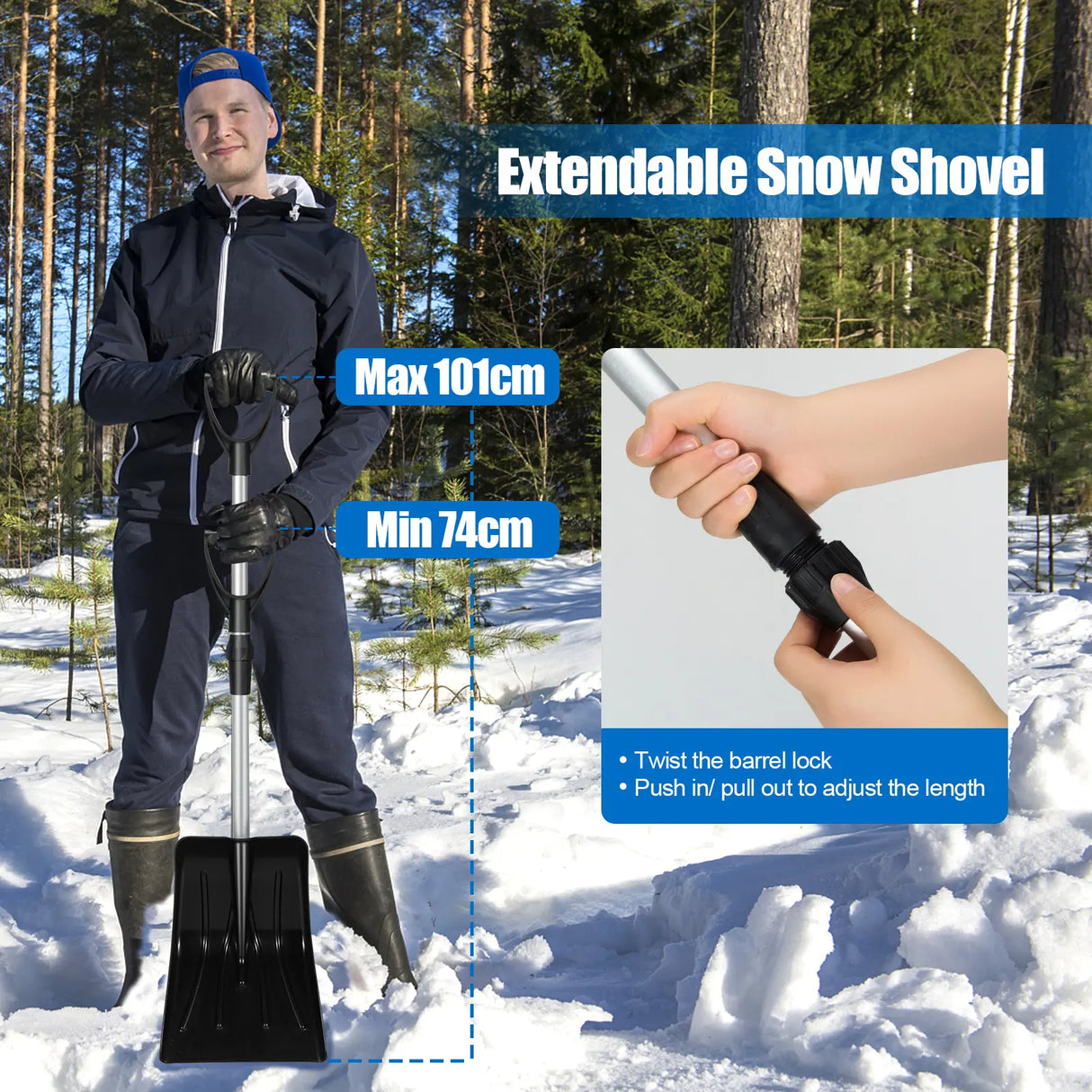 Adjustable snow shovel made of aluminum