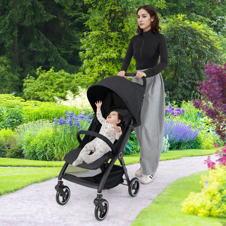 Lightweight Foldable Baby Stroller with Adjustable Backrest and Canopy-Black