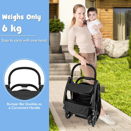 Lightweight Foldable Baby Stroller with Adjustable Backrest and Canopy-Black