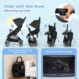 Lightweight Foldable Baby Stroller with Adjustable Backrest and Canopy-Black