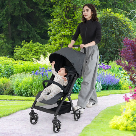 Lightweight Foldable Baby Stroller with Adjustable Backrest and Canopy-Grey