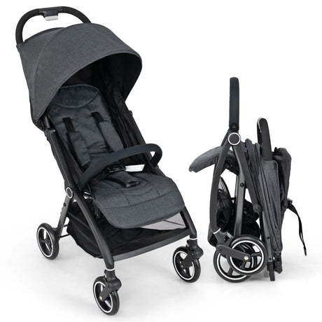Lightweight Foldable Baby Stroller with Adjustable Backrest and Canopy-Grey