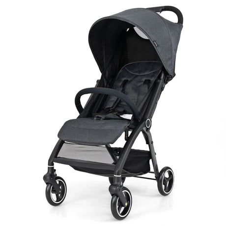 Lightweight Foldable Baby Stroller with Adjustable Backrest and Canopy-Grey