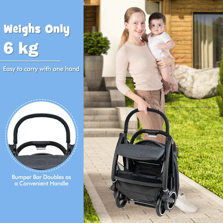 Lightweight Foldable Baby Stroller with Adjustable Backrest and Canopy-Grey
