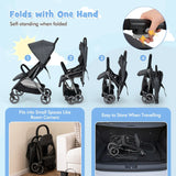 Lightweight Foldable Baby Stroller with Adjustable Backrest and Canopy-Grey