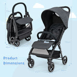 Lightweight Foldable Baby Stroller with Adjustable Backrest and Canopy-Grey