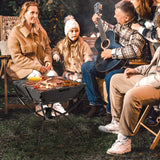3-in-1 Camping Campfire Grill with Stainless Steel Grills Carrying Bag & Gloves-Black