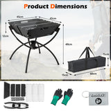 3-in-1 Camping Campfire Grill with Stainless Steel Grills Carrying Bag & Gloves-Black